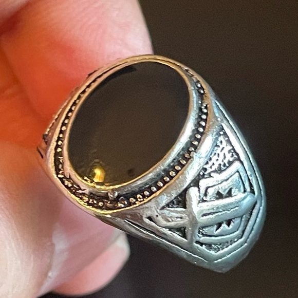 Sword and shield black obsidian S925 silver ring - Picture 7 of 9